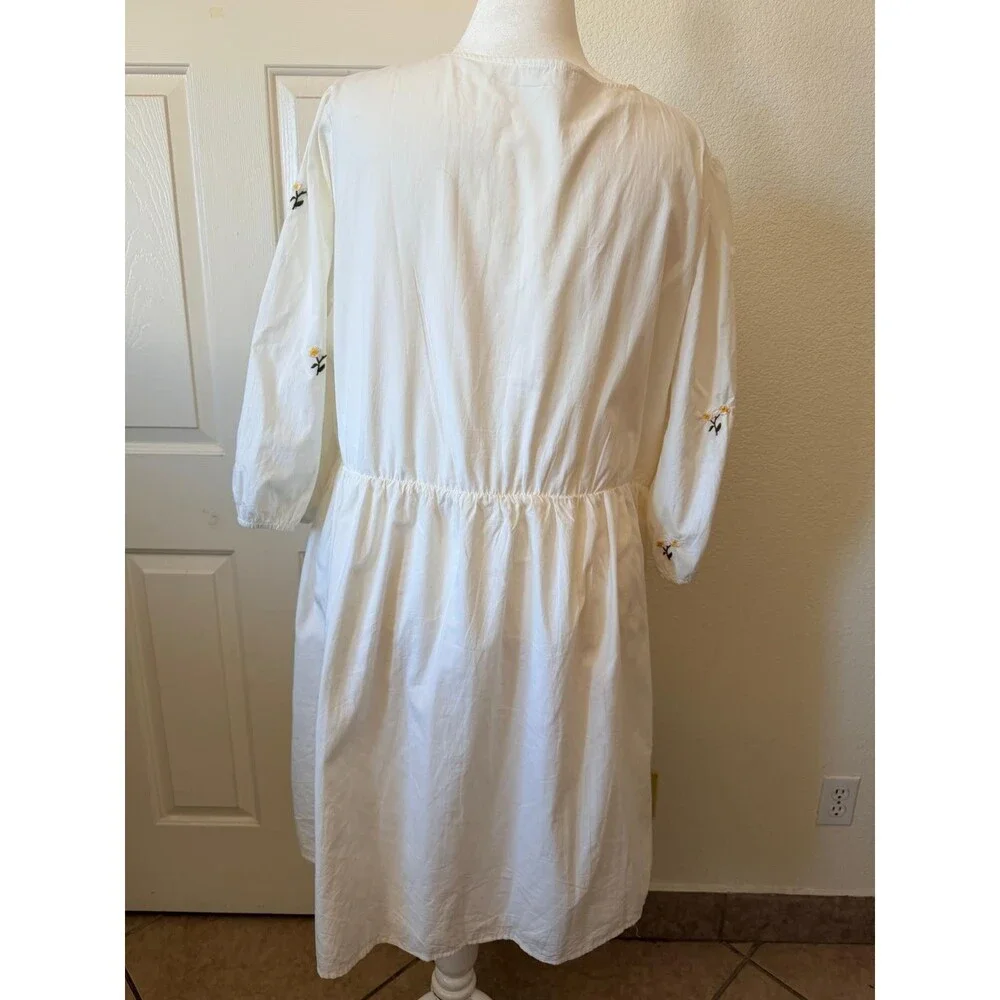 Polagram Dress 3XL Beige Floral Embroidered Lined Pockets Boho Midi